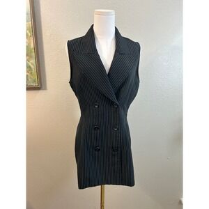 Maurices Black Pinstripe Double Breasted Sleeveless Blazer Vest Longline M/L
